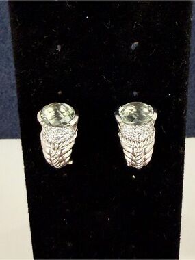 JUDITH RIPKA Sterling Silver Green Prasiolite Faceted Oval Huggie Earrings